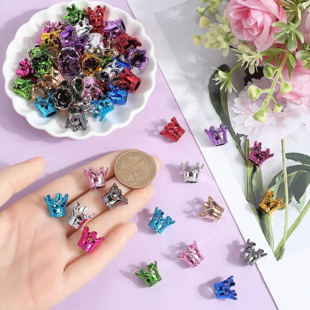 100Pcs Crown Bead Acrylic Focal Beads Bulk 12x14mm Colorful Plastic Golden Silver Crowns Caps Hat Shaped Loose Spacer kit
