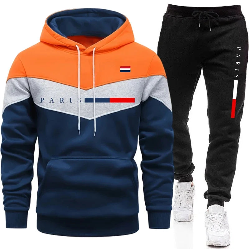 Urban Casual Fashion Hoodie Sportswear Paris Printed Pullover Outfits 2026 Hot Sale Men's Set Hooded Sweatshirt and Jogger Pants