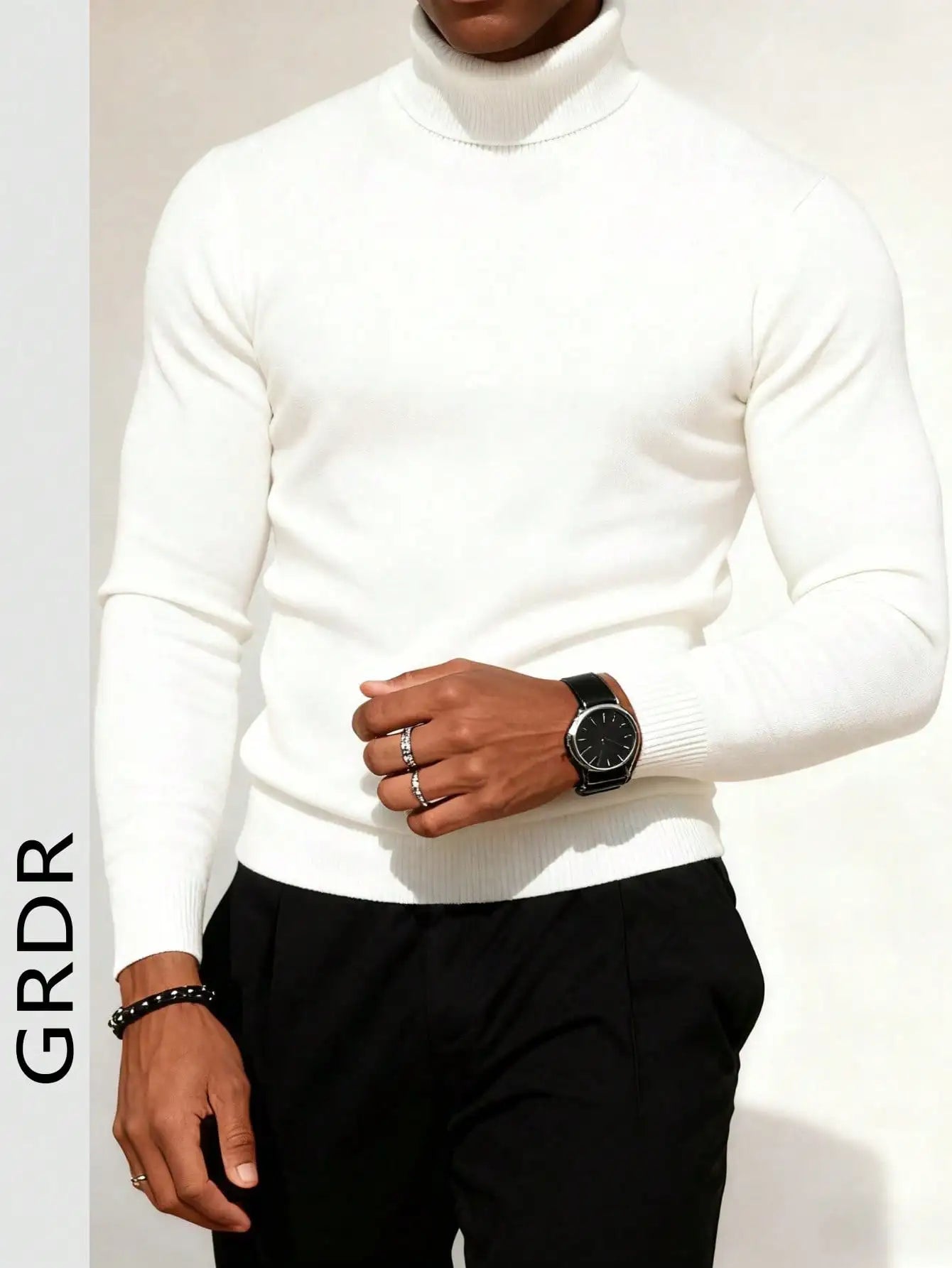 Men's High Neck Long Sleeve Knit Sweater for Casual Daily Wear, Autumn Winter Thin Fit