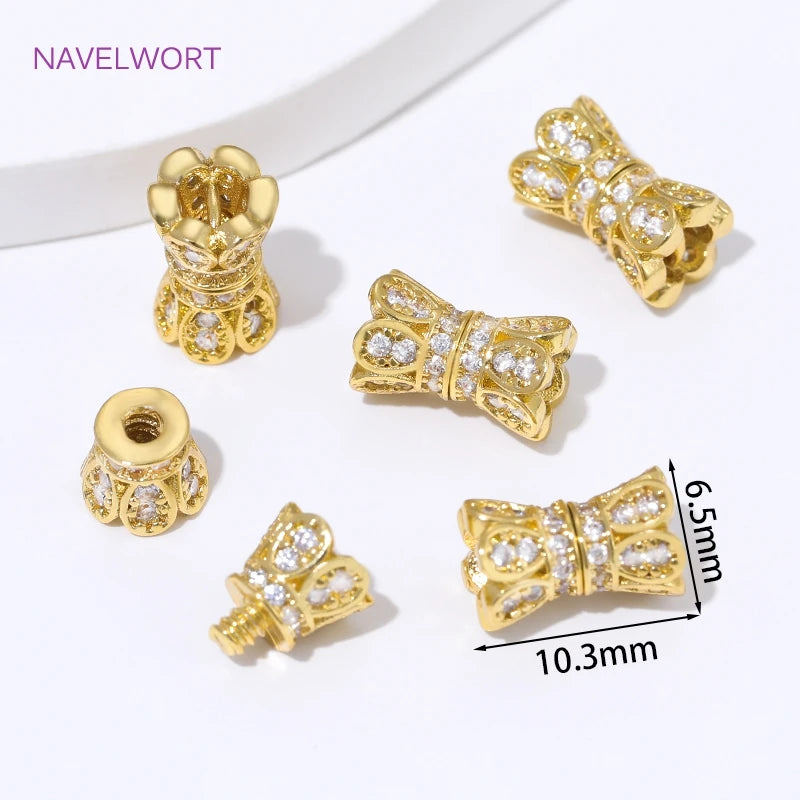 14K Gold Plated Inlaid Zircon Spiral End Clasps Fastener,Brass Connector Clasps For Jewelry Making Supplies,Clasp For Bracelet