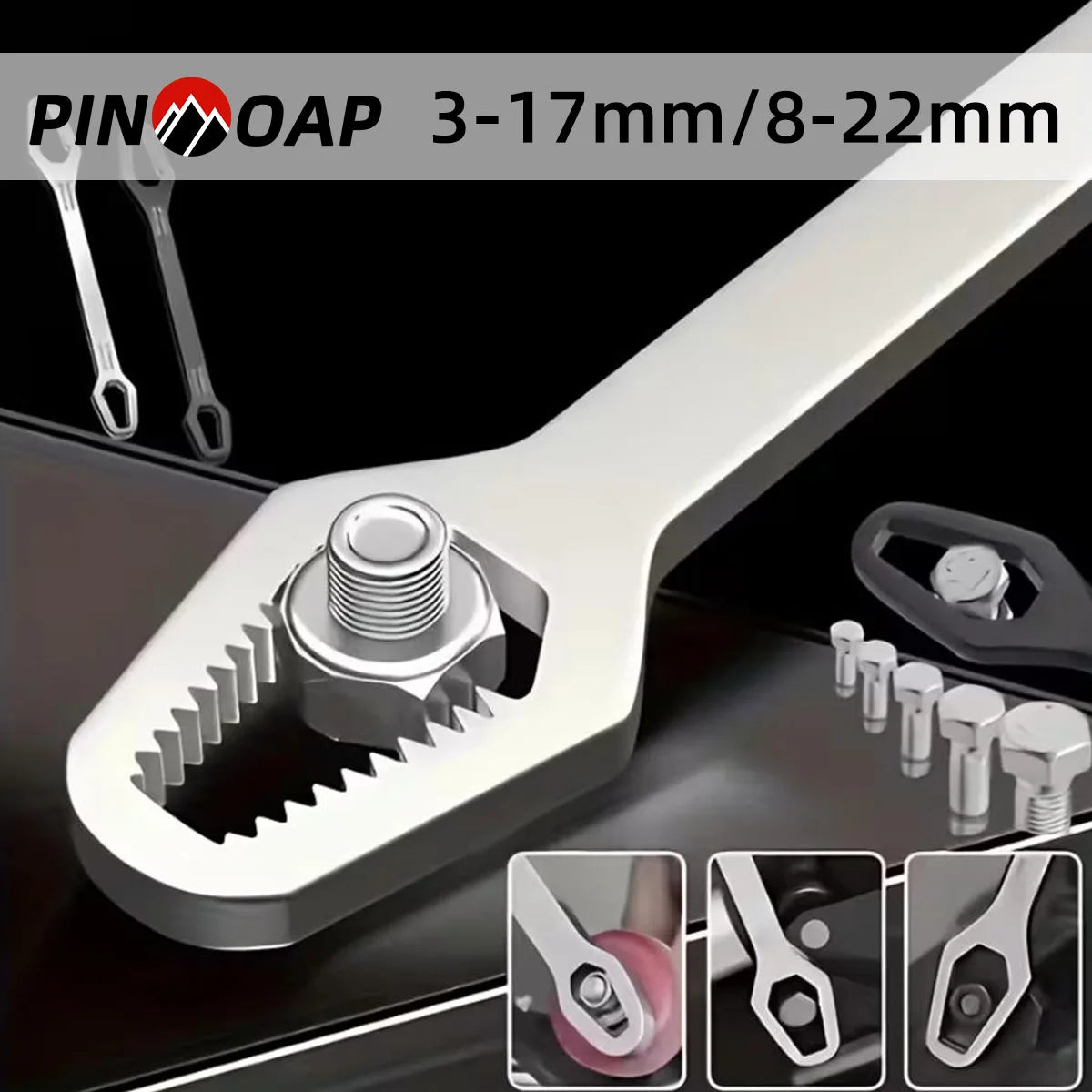 PINMOAP 1PC Multi Functional Wrench With Adjustable Self Tightening Double Head Wrench Convenient Tool For Cars Bicycles Homes