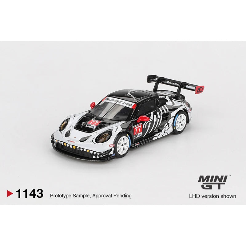 PreSale MINIGT 1143 #77 1:64 Porsche 911 GT3 R AO Racing IMSA Petit Le Mans Skeleton Rexy Halloween Diecast Car Model Toys