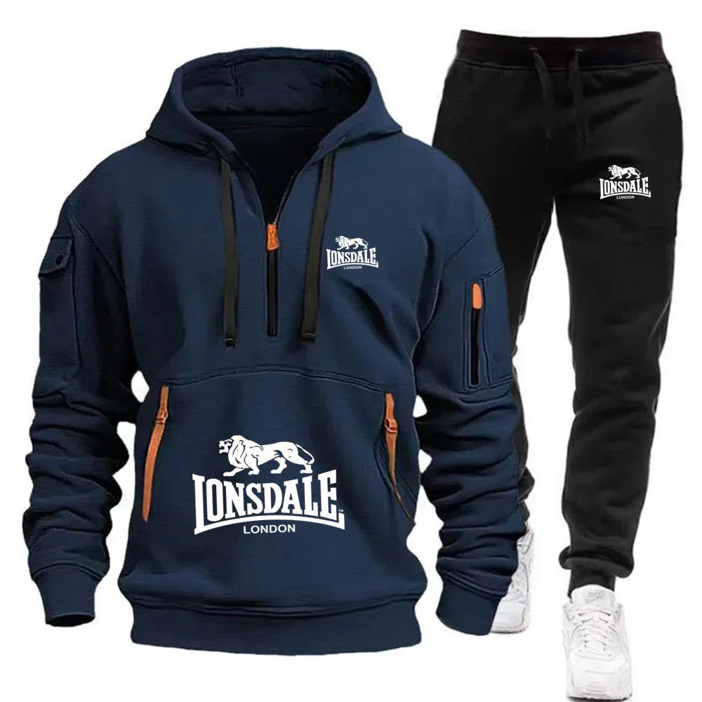 New Autumn and Winter Men's Casual and Fashionable Loose Multi-pocket Pullover Hoodie and Outdoor Jogging Sweatpants Set