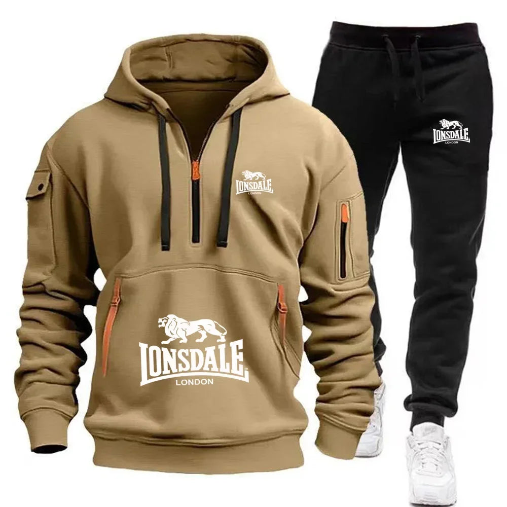 New Autumn and Winter Men's Casual and Fashionable Loose Multi-pocket Pullover Hoodie and Outdoor Jogging Sweatpants Set