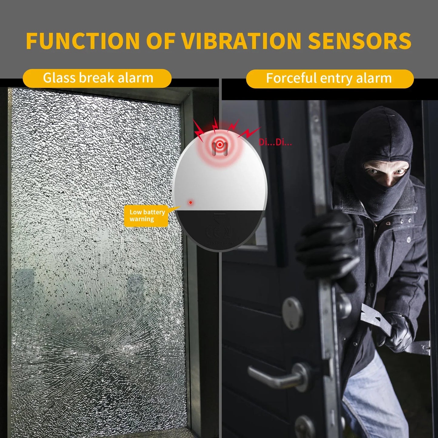 Travel Vibration Door Window Alarm Portable Slim Anti-Theft Sensor Alarm for Hotel Motel Home Apartment Travel Burglar Alert