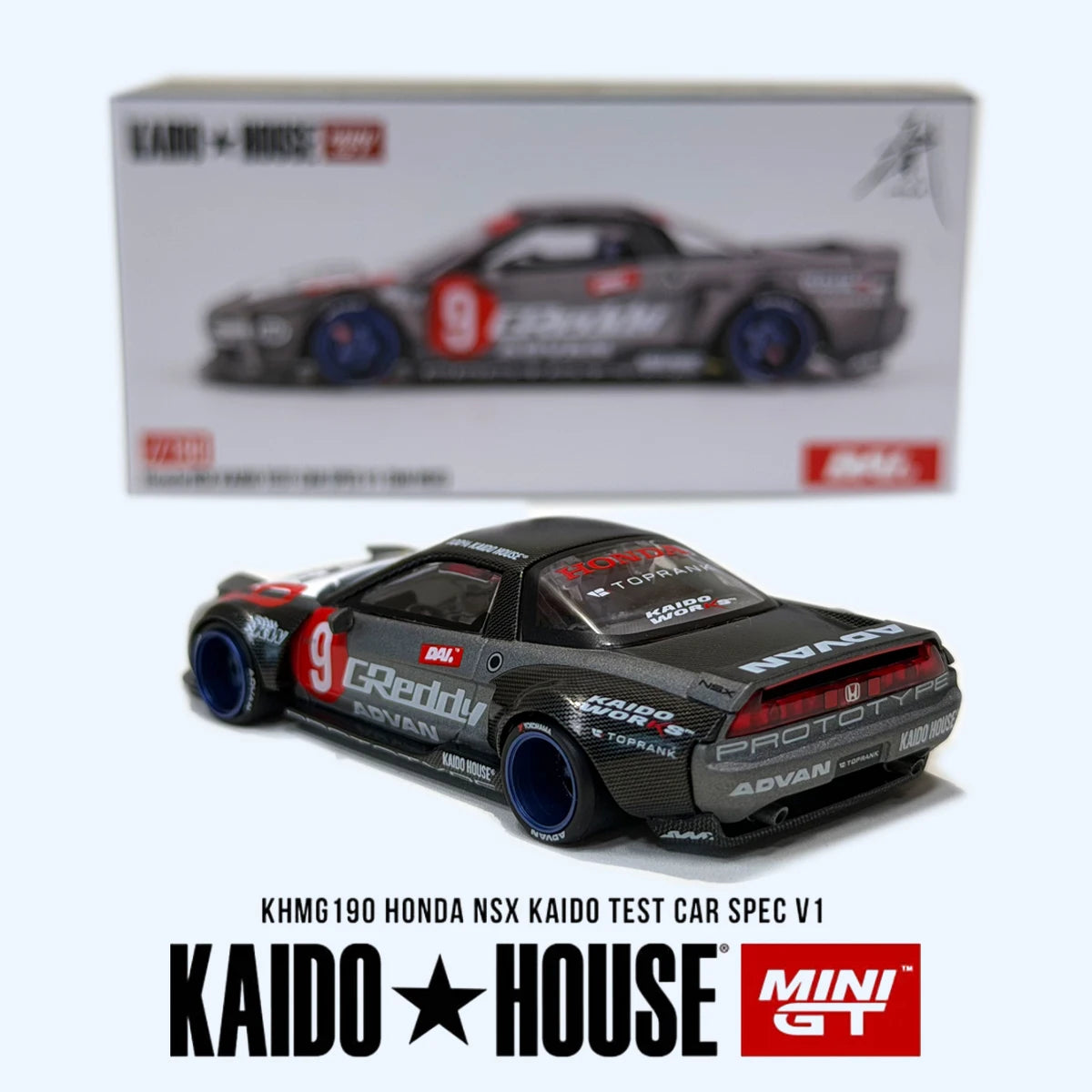 Kaido House x MINIGT KHMG190 1:64 Honda NSX Kaido Test Car Spec V1 Full Carbon Fiber JDM Widebody Diecast Model Car In Stock