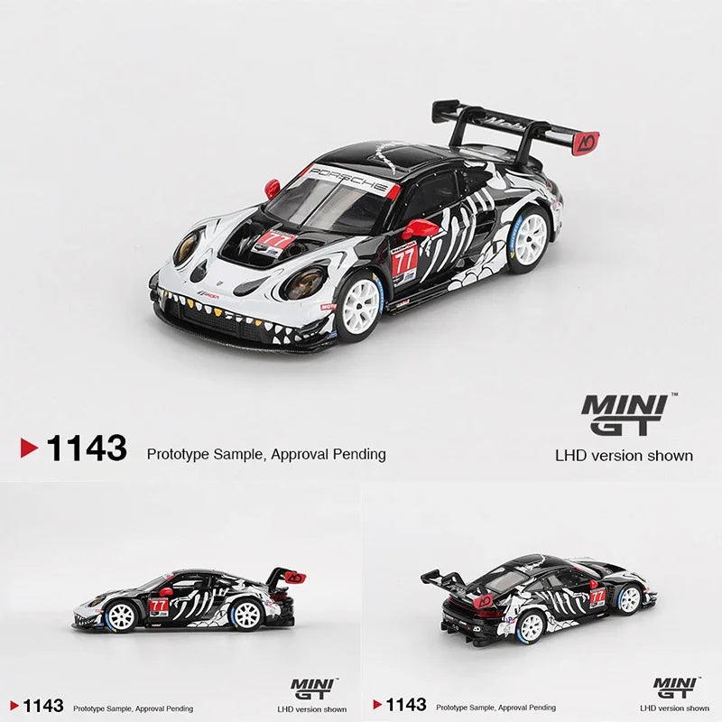 PreSale MINIGT 1143 #77 1:64 Porsche 911 GT3 R AO Racing IMSA Petit Le Mans Skeleton Rexy Halloween Diecast Car Model Toys