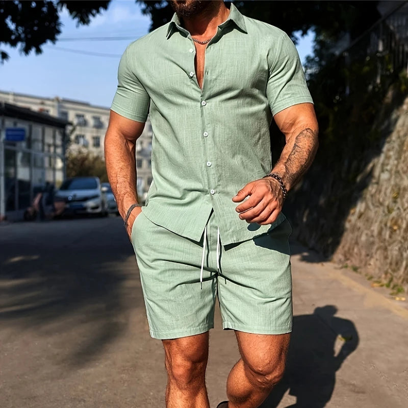 Slim Short Sleeve Shirt and Shorts Sets for Men 2026 Summer Casual Sportswear Male Fashion Beach Shirts Comfortable Hawaii Wear
