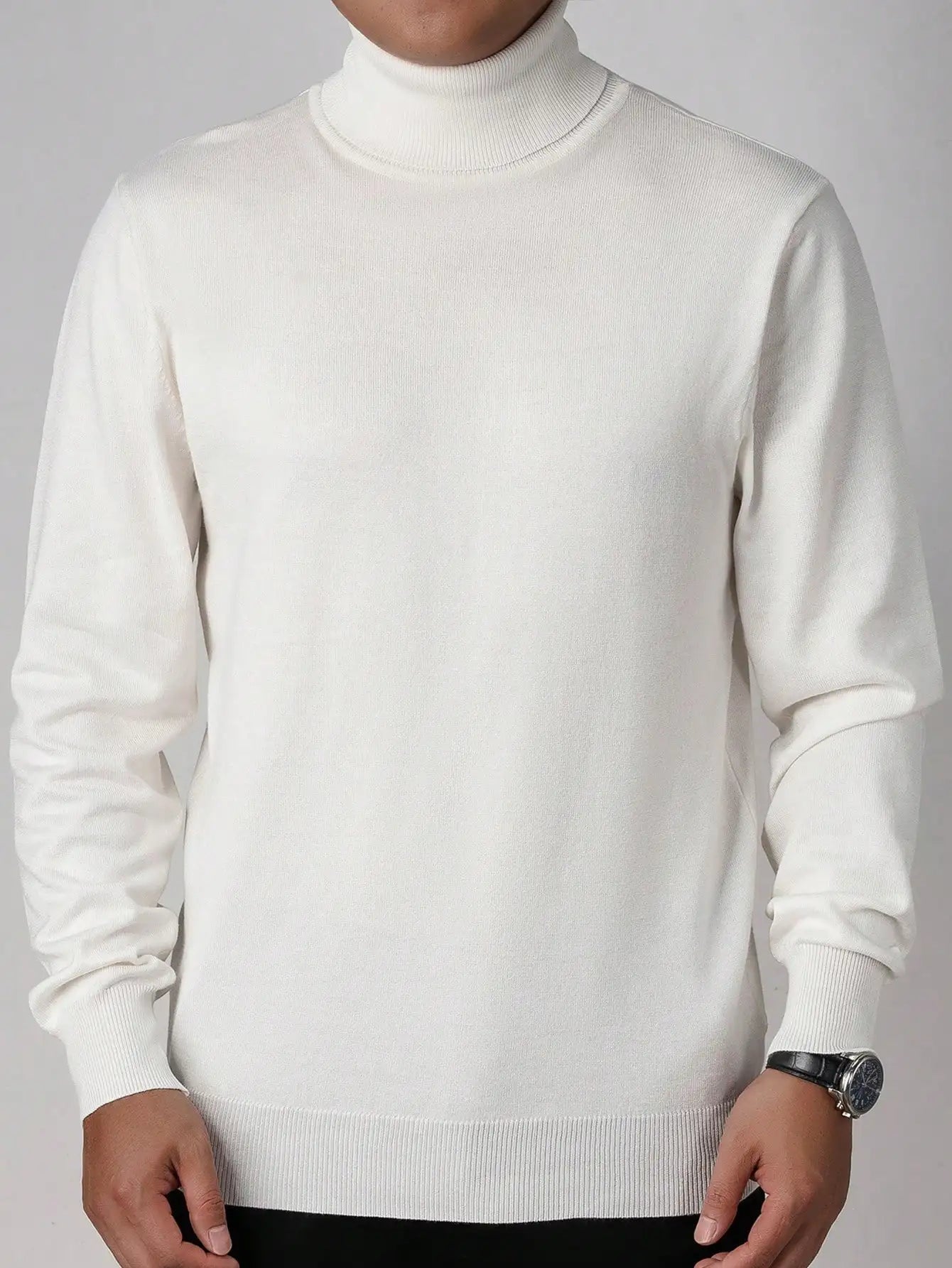 Men's High Neck Long Sleeve Knit Sweater for Casual Daily Wear, Autumn Winter Thin Fit