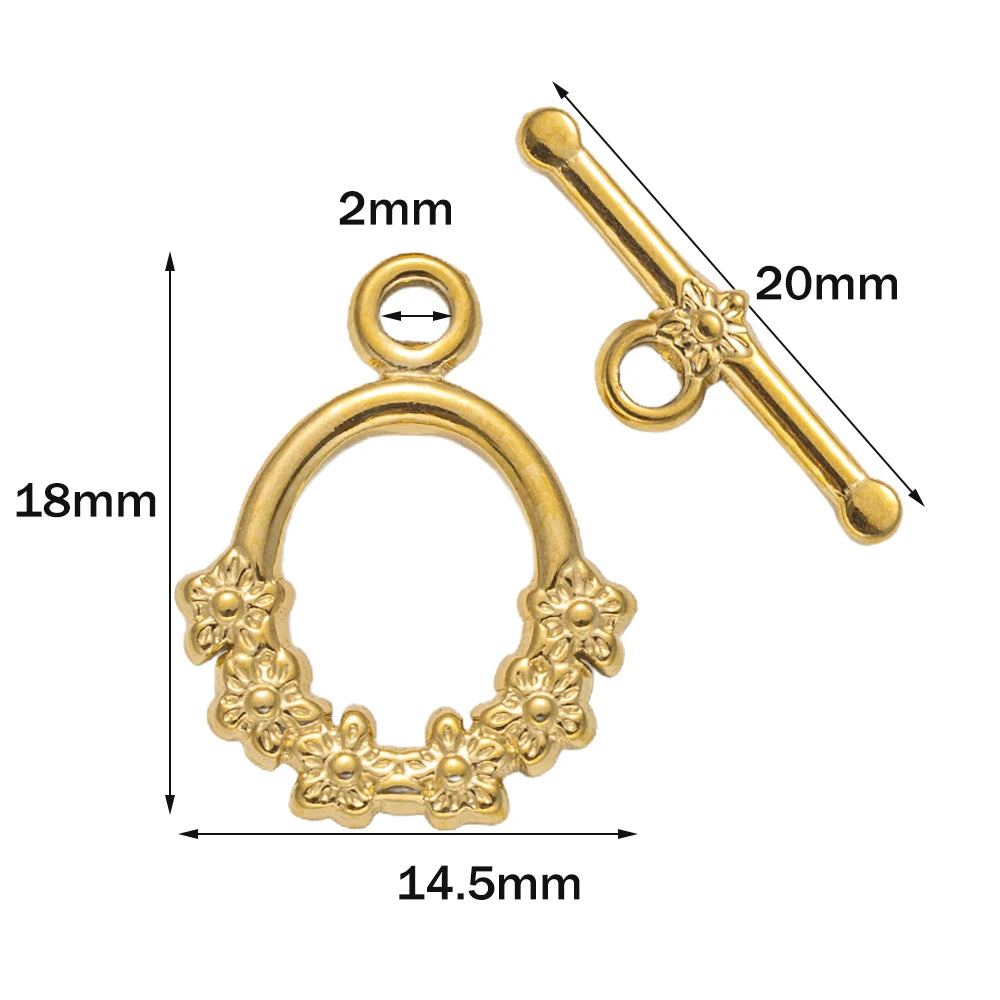 5 Sets Stainless Steel Toggle Clasp T-bar Closure Ring Fastener Hook End Connectors for DIY Necklace Bracelet Jewelry Making