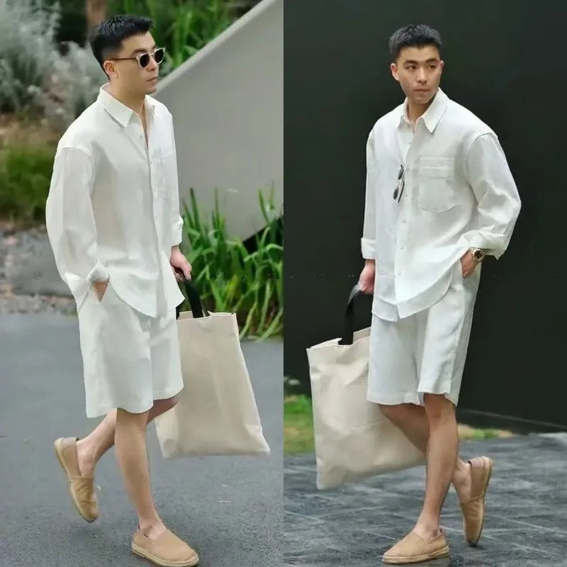 Summer Casual Set Lyocell Linen Shirt and Shorts Men's Polyester Simple and Fashionable Men's Commuting Trend Suit for Men 2026
