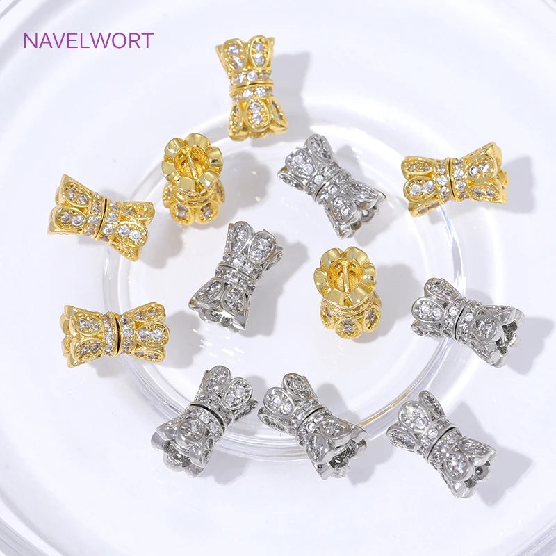 14K Gold Plated Inlaid Zircon Spiral End Clasps Fastener,Brass Connector Clasps For Jewelry Making Supplies,Clasp For Bracelet