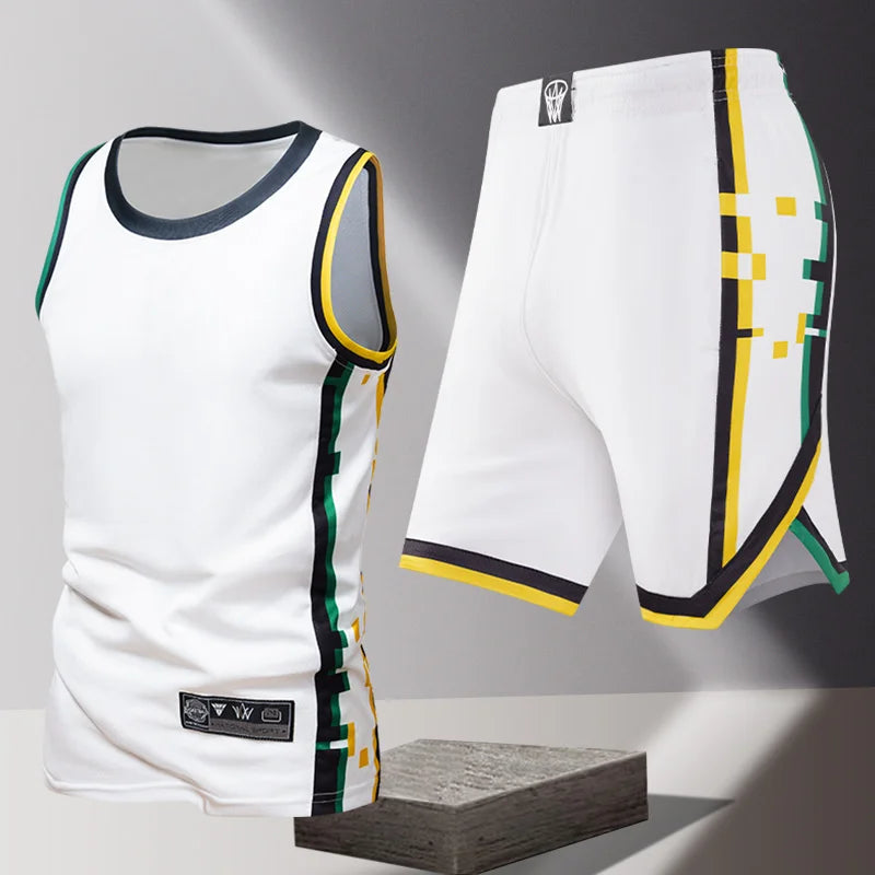 Summer Daily Outdoor Leisure Trend Versatile Sportswear Men Fashion Trend Sports Sleeveless Vest Five Quarter Shorts 2-piece Set