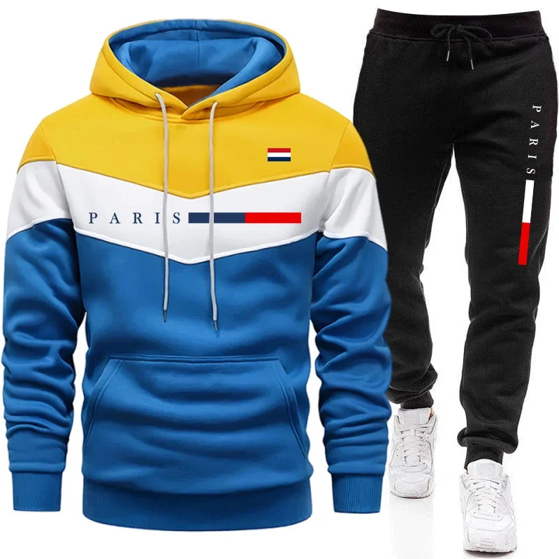 Urban Casual Fashion Hoodie Sportswear Paris Printed Pullover Outfits 2026 Hot Sale Men's Set Hooded Sweatshirt and Jogger Pants